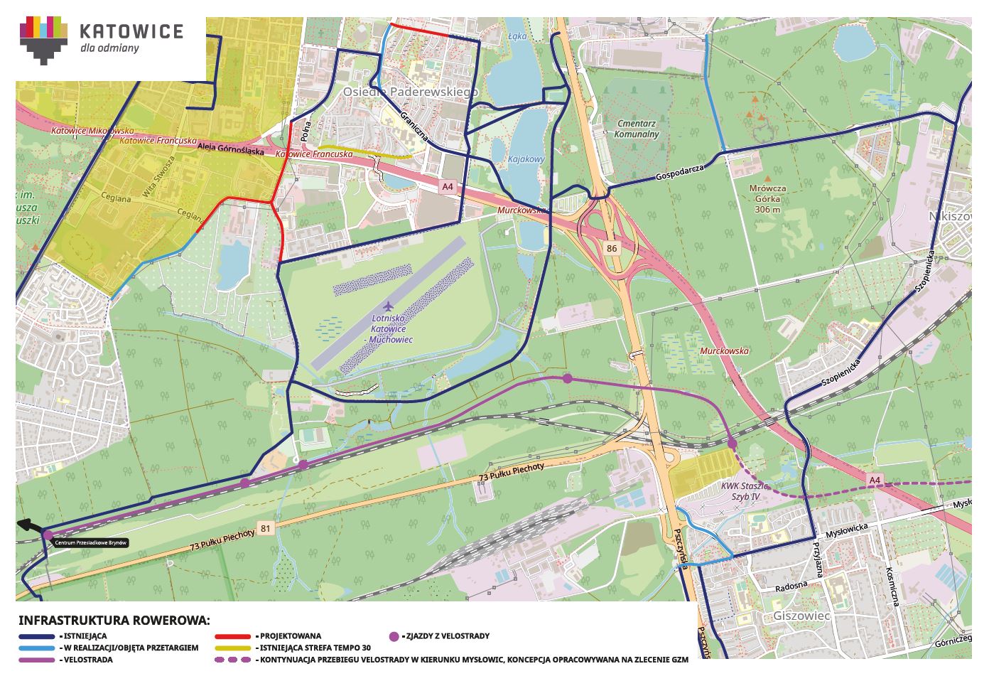 mapa velostrady w Katowicach