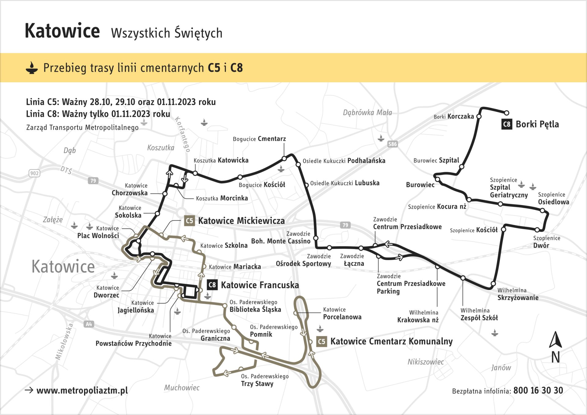 mapa trasy linii C5 w Katowicach