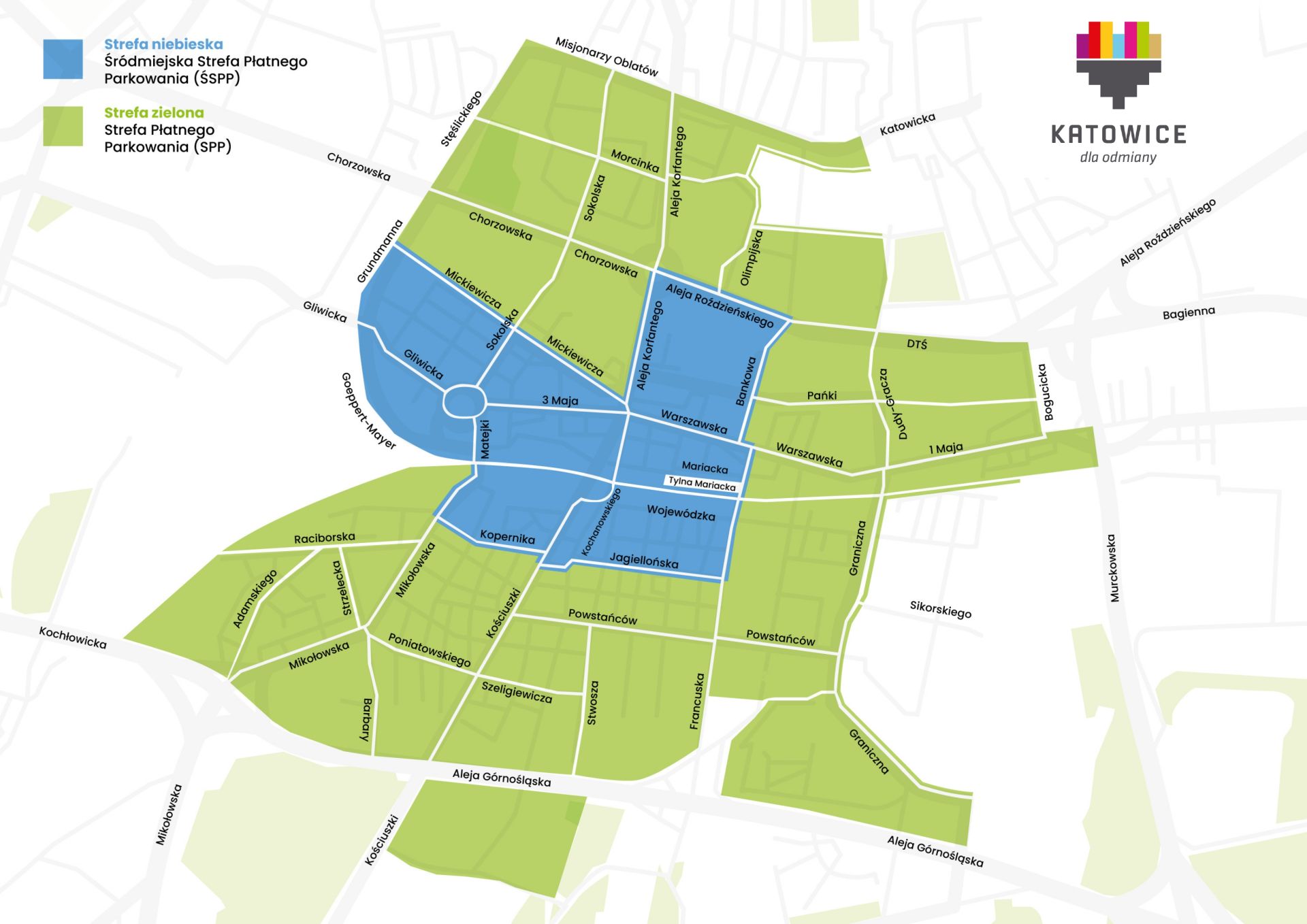 mapa nowych stref płatnego parkowania w katowicach