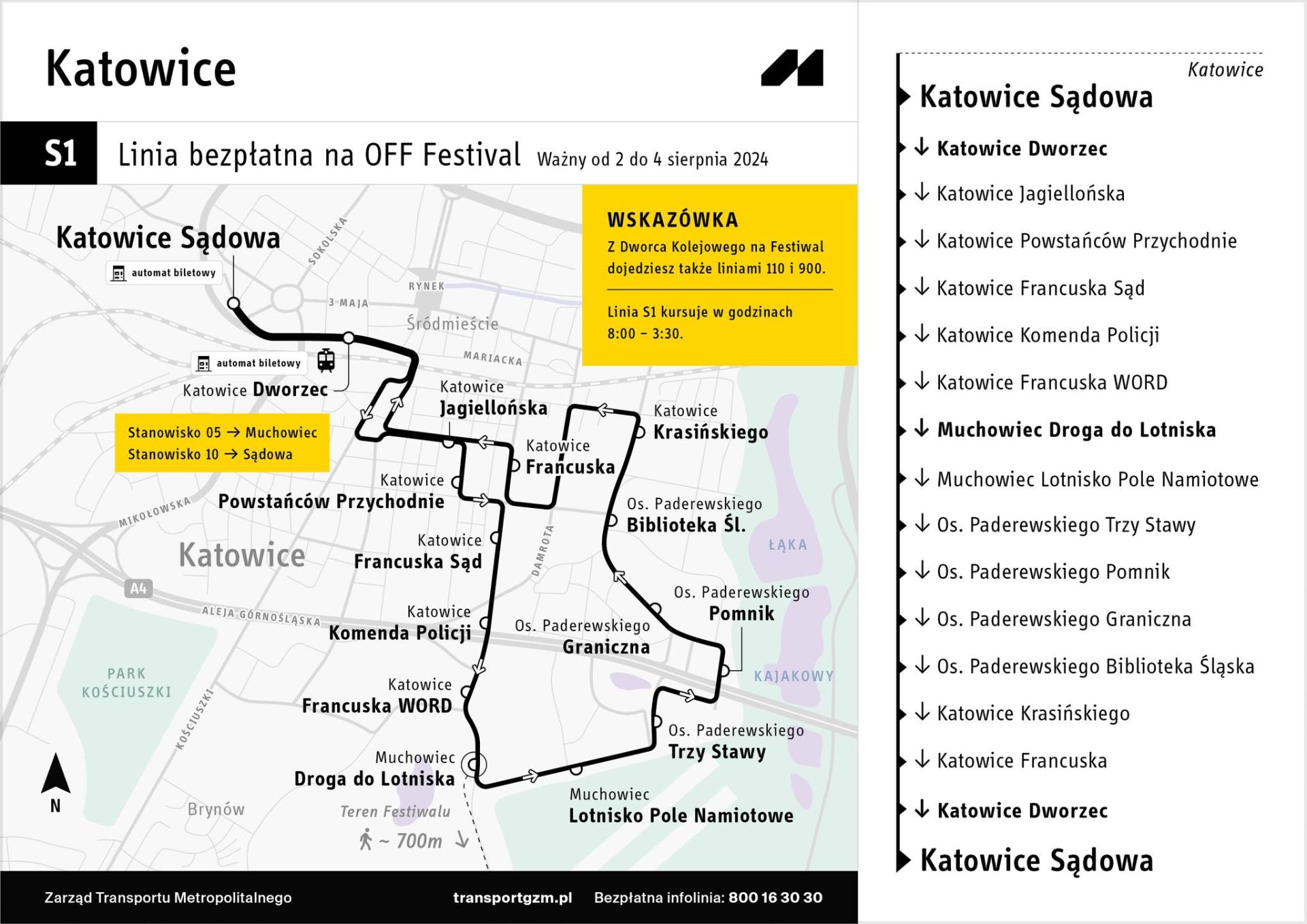 rozkład linii autobusowej s1 na off festival