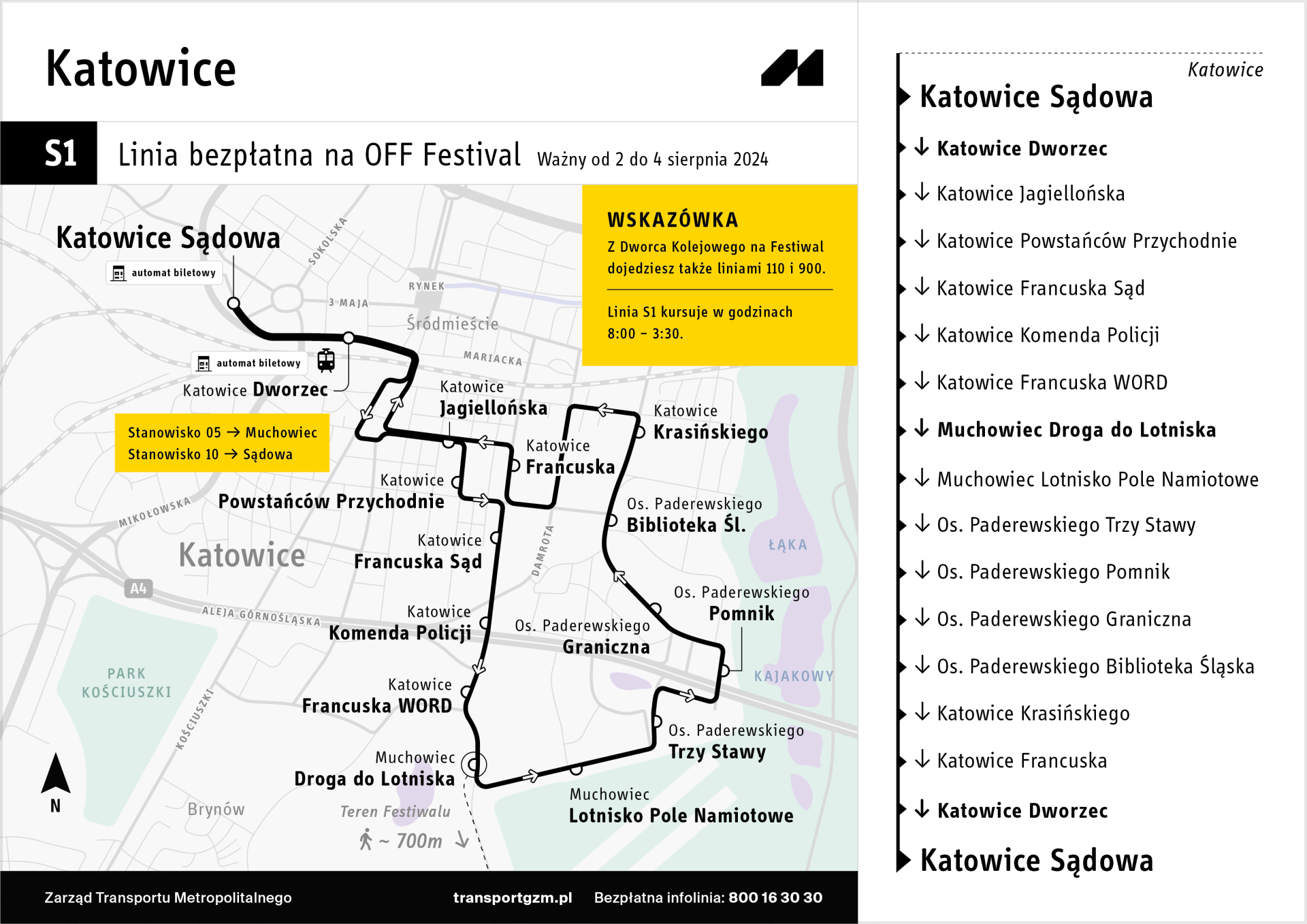 Rozkład jazdy darmowego autobusu na OFF Festival 2024