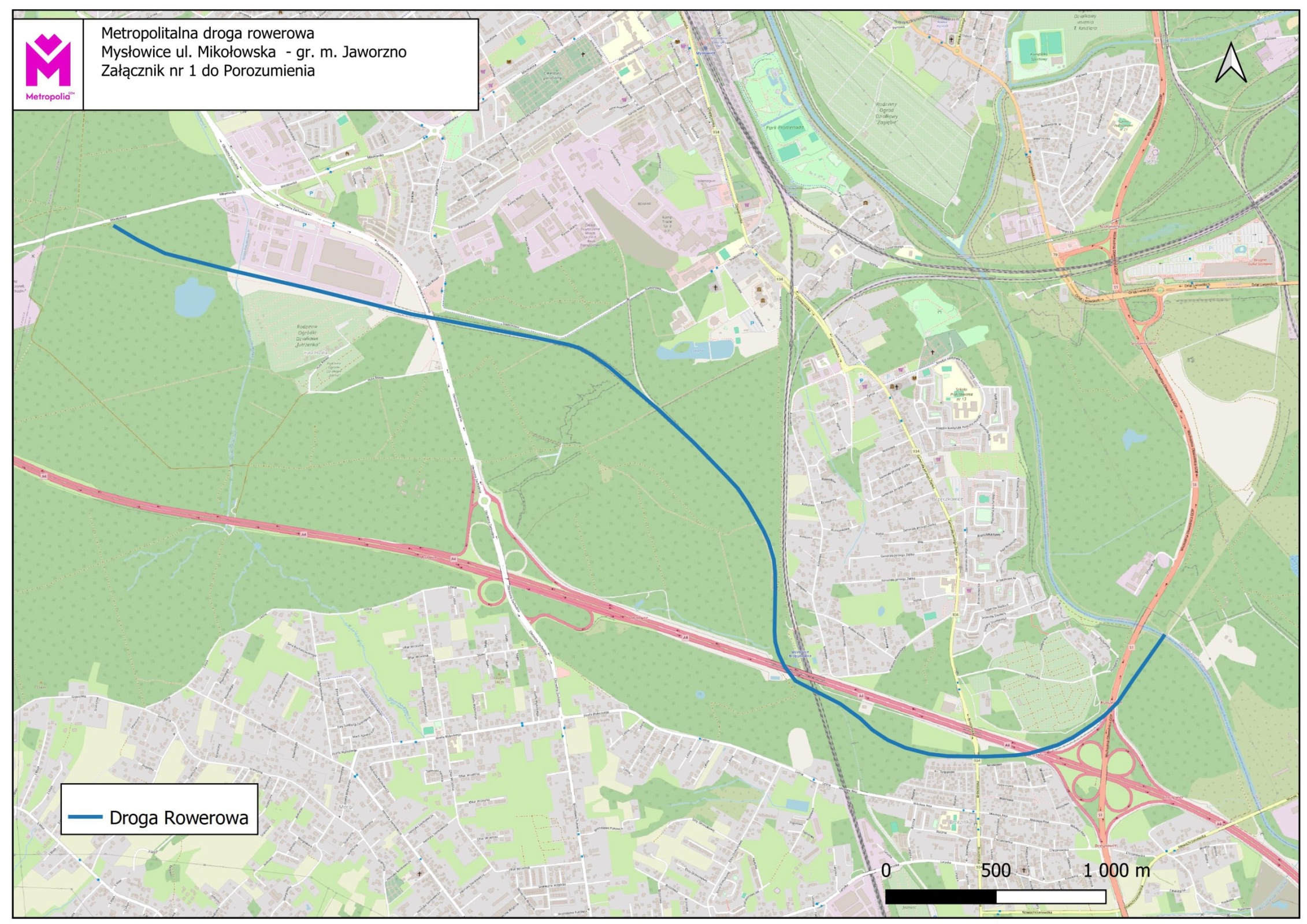 mapa velostrady nr 9 w Mysłowicach