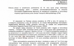 Odpowiedź na petycje Młodzieżowych Rad Miast w sprawie darmowych autobusów