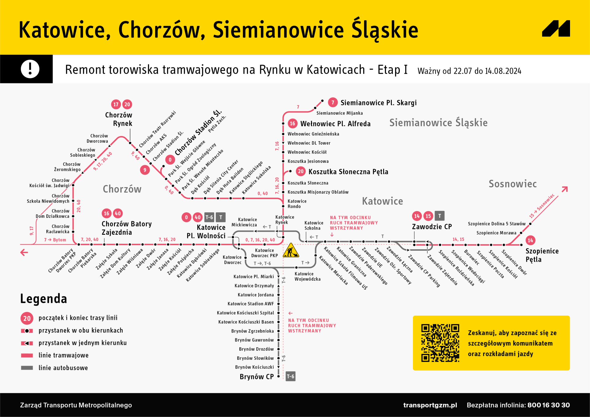 zmiana rozkładów jazdy tramwajów remont na katowickim rynku