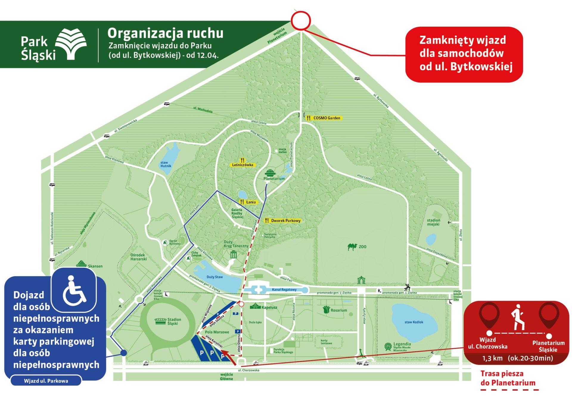 mapa parku śląskiego w chorzowie