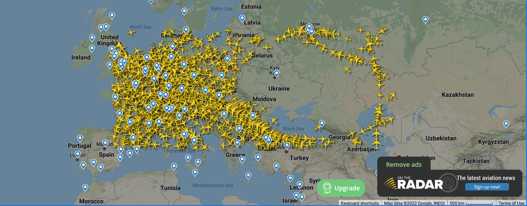 Flightradar24. Pusta przestrzeń powietrzna nad Ukrainą